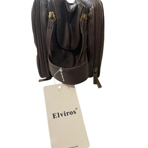 Elviros PU Leather Travel Toiletry Bag Multi-Compartment Zipper Closure Grooming - Picture 2 of 10